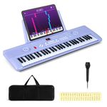 COSTWAY 61 Key Keyboard Piano, Portable Digital Piano with Microphone, Keynote Stickers, Carrying Case, Electric Piano for Beginners (Purple)