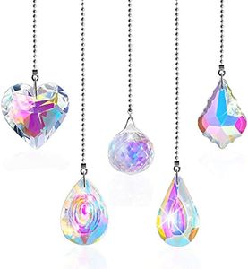 Worldity 5 Pieces Crystal Ceiling Fan Pull Chain Rainbow Maker Pull Chain Extension with Connector for Bathroom Toilet Light Ceiling Light Fan (Longan, Water Drop, Heart, Round)