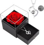 Preserved Red Rose with "I Love You" Heart Necklace Eternal Rose & Necklace Romantic Gift Set for Mom, Wife, Girlfriend, Anniversary, Birthday, and Mother's Day