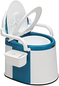 VINGLI Portable Toilet | Back & Handrail Design Commode with 5 Gallon Bucket Inner, Camping RV Toilet for Adult, Kids, Home, Boat, Van, Travel, Plastic, Blue & white