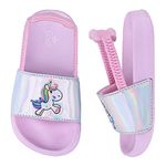 Girls Sandals Elastic Band Slip-on Lightweight Toddler Summer Beach Flip Flops Pool Slides for Outdoor School Unicorn Silver 5 UK