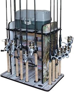 Rush Creek Creations 14 Fishing Rod Rack with 4 Utility Box Storage Capacity - Fishing Pole, Tackle Box, and Equipment Holder, Bass Inspired Finish (38-3009)