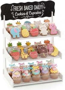 HOTCAN Cookie Display Stand for Bakers & Vendors with Acrylic Front | Wooden Dessert Stand with Chalkboard Sign for Market Booths, Craft Fairs & Events | 3 Tiered Cookie Display for Cupcakes, Muffins & Pastries (White)