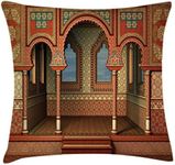 Ambesonne Orient Throw Pillow Cushion Cover, Middle Eastern Oriental Style Interior Palace Architecture Vintage Art Design, Decorative Square Accent Pillow Case, 18" X 18", Golden Red