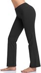 HISKYWIN Inner Pocket Yoga Pants 4 Way Stretch Tummy Control Workout Running Pants, Long Bootleg Flare Pants, Black, Large