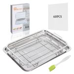 Large Air Fryer Oven Basket, 15.6" x 11.6" Stainless Steel Crisper Tray and Pan Set with 60 PCS Parchment Paper,1 Silicone Oil Brush for Baking Grilling, BBQ, Chicken, Fries. Air Fry Basket for Oven