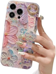 siduater Hand Strap Holder Case for 6.7" iPhone 12 Pro MAX with Kickstand, Wrist Strap Band Soft Pattern Shockproof Cover, Adjustable Handle Grip Loop for iPhone 12 Pro Max (2021), Floral Pink