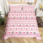 Christmas Comforter Cover Cartoon Santa Claus Snowman Bedding Set Pink Snowflake Christmas Tree Duvet Cover for Kids Boys Girls Microfiber Boho Stripes Bedspread Cover Room Decor Bedclothes Queen Size