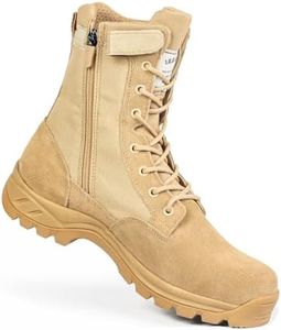 IODSON Men's Military Tactical Boots with Side Zipper, Puncture Resistant Work Boots, Desert Combat Boots, Army Jungle Boots, 8 Inches Lightweight Hiking Boots