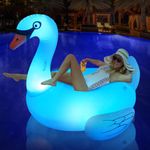 Ksheat Inflatable Swan Pool Floats with Solar LED Lights Adult, Swim Rings Inflatable Float Raft Lounger Ride-ons Cup Holder, Beach Lake Floaties Light Party Decor Relaxation, White