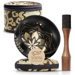 Handmade Tibetan Etched Singing Bowl Set with Case – Meditation Bowl & Sound Bowl with Cushion, Mallet & Guide – Stress Relief Instruments – Yoga Therapy Tools – Mindfulness Gift Set