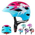 RaMokey Kids Helmet, Kids Bike Helmet for Boys Girls Age 3-15, Light Weight Cycling Helmet Mountain Bicycle Helmet with Taillight Adjustable Dial Removable Visor(48-56CM) (Pink+Red)