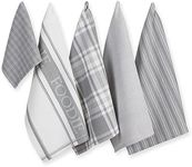 DII 100% Cotton, Ultra Absorbent, Washing, Drying, Foodie Kitchen Dishtowel 18 x 28 & Dishcloth 13 x 13, Set of 5- Light Gray