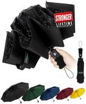 Chakipee Travel Windproof Strong Compact Umbrella - 10 Ribs Black Portable Umbrella for Men and Women - Inverted Folding Automatic Umbrellas for Wind and Rain, 210T Fabric 105cm Span
