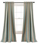 Lush Decor Julia Stripe Curtains | Room Darkening Striped Window Panel Set for Living, Dining, Bedroom (Pair), 84” x 52”, Blue