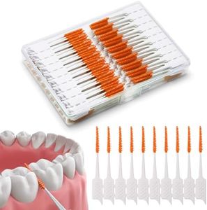 ACSKD 300 Pieces Interdental Brushes,Braces Brush with Silicone Head,Dental Tooth Flossing Toothpick Cleaners Tooth Tool, Orange