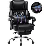 YINGTOO High Back Massage Reclining Office Chair with Footrest - Executive Computer Home Desk Massaging Lumbar Cushion, Adjustable Angle, Breathable Thick Padding for Comfort (Black)