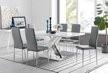Furniturebox UK Dining Set - Atlanta Dining Table and Milan Chairs Set Of 6 - Contemporary High Gloss Chrome Table with Modern Milan Chairs (White Dining Table + 6 Grey Milan Chairs)