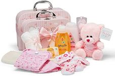Baby Box Shop New Baby Girl Gift Set - 2 Pink Suitcase Filled with 12 Essential Baby Shower Gifts and New Born Baby Essentials Gifts, New Baby Hampers, Baby Girl Gift Box, New Born Baby Girl Gift Pink