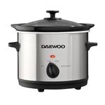 Daewoo Stainless Steel Slow Cooker With 3 Heat Settings And Power Indicator, Dishwasher Safe and Carry Handles With Raised Feet, Easy Clean, 1.5-Litres Silver