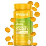 Wellgard Vegan High Strength Turmeric Gummies with Ginger – 1980MG Chewable Turmeric Gummies, Turmeric Curcumin Supplement, 60 Gummies, Peach Flavour