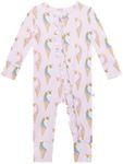 Posh Peanut Footless Baby Girl Pajamas - Viscose from Bamboo Ruffled Baby Sleepers with 2 Way Zipper for Easy Diaper Changes (Newborn / 0-3 Months) Unicorn Ice Cream