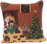 Tache Festive Holiday Last Minute Christmas Eve Preparations Santa's Gifts Woven Tapestry Cushion Pillow Throw Cover, 1 Piece 16 x 16