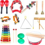 Kids Musical Instruments,Xylophone,Egg Shakers,Drum,Wooden Baby Percussion Toy ,Maracas/Wrist Bells/Triangle Hand Bells/Rhythm Band for Toddler, Montessori Toys for Girls or Boys Early Learning