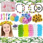 Make Your Own 12PCs Fairy Flower Headbands and Bracelets, DIY Flower Crowns Craft Kit, Hair Asccessorie Arts and Crafts Gift for Kids Ages 6 7 8 9 10 Years Old and Up