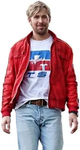 LP-FACON The Fall Guy Ryan Gosling Movie Jacket - Men's Red Bomber Satin Jacket, Satin, Large