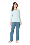 Van Heusen Women V-Neck Lounge T-Shirt - Full Sleeve, Sustainably Enhanced, Breathable_55421_Lake Water_L