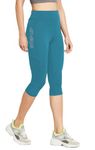 3Colours RGB Proactive Women Yoga Capri Elasticated Waist- 3/4- Polyester Elastane - Snug Fit, High Stretch, Quick Dry-Step UP (Large, Blue)