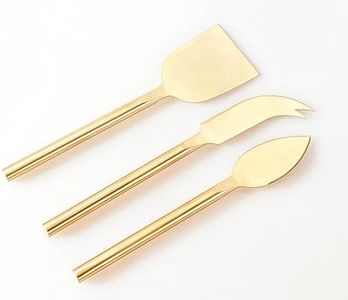 HSHQING Long Handle Gold Cheese Knife Set of 3 Beautiful Appetizers n Charcuterie Utensils Pronged n Flat & Parmesan Knives