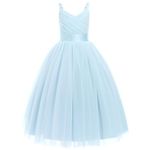 IBTOM CASTLE Flower Girls Tutu Dress Spaghetti Straps Party Dress Wedding Pageant Bridesmaid V-Nevk Dress Girl Pirncess Prom Birthday Dance First Communion Ball Gown Straps-Light Blue 14-15 Years