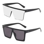 YAMEIZE Vintage Flat Top Oversized Sunglasses - for Women Men Big Frame UV400 Protection Trendy Square Eyewear Outdoor (Black+White Silver)