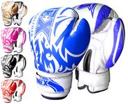 ONEX Premium Quality Boxing Gloves 6oz Boxing Gloves for Training Punching Sparring Bag Gloves Punch Bag Mitts Muay Thai Kickboxing MMA Martial Arts Workout Kids Juniors Girls and Boys (Blue)