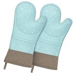 Charmount Wider Cuff Silicone Oven Mitts, 500 °F Heat Resistant Oven Mitts Set of 2 with Non-Slip 14.6” Extra Long Oven Mitt, 1 Pair Silicone Oven Gloves with Soft Inner Lining, Mitaine De Four for BBQ, Baking and Cooking Aqua Sky