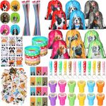 Cholemy 156 Pcs Dog Party Favor Dog Theme Party Supplies for Kids Include Silicone Bracelet Dog Stickers Goody Bag Keychains Badge Notebooks Stamp Pencils for Boys Girls Puppy Party Favors