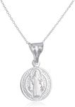 Real 925 Sterling Silver Saint Benedict Reversable Medal Pendant with an 18 Inch Link Necklace - Available in Small, Medium and Large (Small) (I-3227)