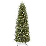 Best Choice Products 6ft Pre-Lit Pencil Christmas Tree, Skinny Spruce Slim Holiday Decoration w/ 618 Tips, 250 Incandescent Lights, Metal Hinges & Base
