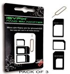 3X Pack iSYFIX Sim Card Adapter Nano Micro - Standard 4 in 1 Converter Kit with Steel Tray Eject Pin