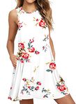 ALIGADUO Women's Casual Sleeveless T-Shirt Swing Cover Up Irregular Loose Dress with Pocket, 3XL, Floral White