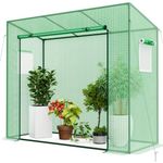 TANGZON 6.6FT/200cm Walk-in Greenhouse, Outdoor Portable Mini Greenhouse with PE Cover, Heavy-Duty Metal Frame, Roll-up Zipper Door, Double-Layer Screen Windows, Winter Hot House for Garden Yard