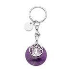 Jovivi Natural Amethyst Crystal Gemstone Keyring Tree of Life Keychain Healing Reiki Chakra Lucky Pendant Charms for Women Girls