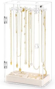 Necklace Holder, Acrylic Jewelry Organizer with 24 Hooks, Rotation Clear Necklaces Pendant Display Case Stand, Dust-proof Velvet Tray Hanging Rack Storage for Earrings Rings