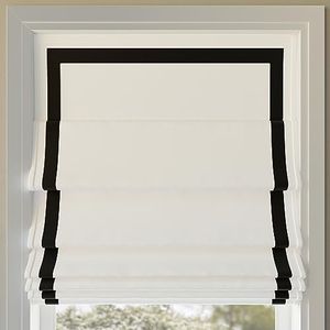 Sun Zero Denna Black Ribbon Border Stripe 100% Blackout Cordless Roman Shade, 35" x 64", Black/White