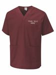 Personalised Embroidered Your Text Scrubs Tunic Health Care Hospital Medical Uniform Women Men Nurse Uniform Workwear Doctor Nurse Dress V Neck Line Regular Fit Top Maroon