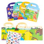 4 Pack Reusable Sticker Book - Childrens Books and Plane Activities for Kids - Toddler Books and Travel Activity Packs for Kids - Dinosaur Sticker Book with Reusable Stickers - 500+ Stickers