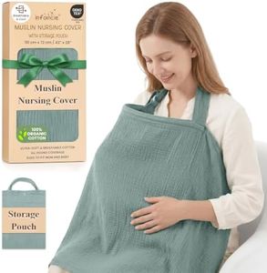 Infancie Organic Cotton Nursing Cover & Shawl - 43 x 28 Inch Breathable Muslin Breastfeeding Nursing Apron Cover with Arch Neckline for Mothers, Multi-use Carseat Canopy (Green)