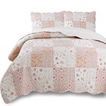 Kasentex Country-Chic Printed Pre-Washed Quilt Set. Microfiber Fabric Quilted Design. King Quilt + 2 Shams. Multi-Pink